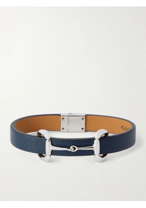 Gucci - Horsebit-Embellished Silver-Tone and Leather Bracelet - Men - Blue - large