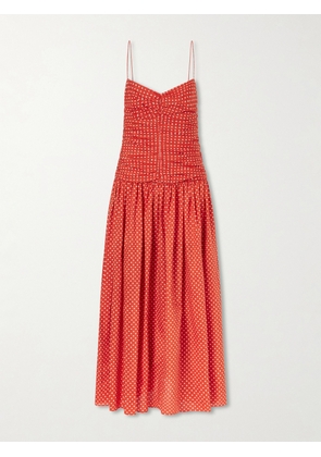 Matteau - Gathered Polka-dot Organic Cotton And Silk-blend Midi Dress - 1,2,3,4,5