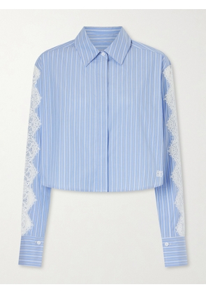 SIMKHAI - Renata Cropped Lace-trimmed Striped Cotton-poplin Shirt - Blue - x small,small,medium,large,x large