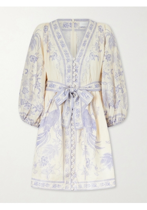 Zimmermann - Indra Belted Floral-print Linen Mini Dress - Multi - 00,0,1,2,3,4