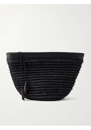 Hunting Season - Zip Leather-trimmed Raffia Clutch - Black - One size