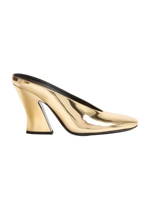 Sculpted heeled mules in mirror effect leather