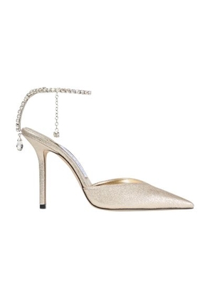 Saeda 100 pumps in Brilliance platinum fabric with crystal chain