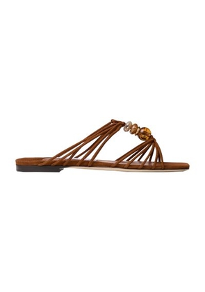Lova Mule Flat suede sandals with pearl embellishments