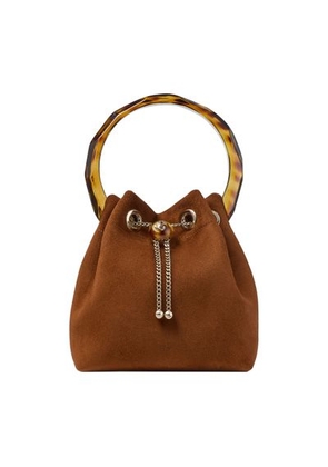 Bon Bon bucket bag in suede with pearl clasp and tortoiseshell-effect handle