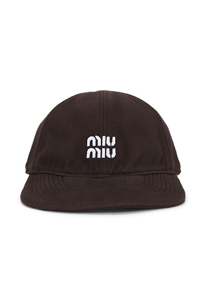 Miu Miu Denim Washed Baseball Cap in Moro & Baltico - Brown. Size M (also in L).