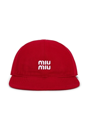Miu Miu Denim Washed Baseball Cap in Rosso & Tabacco - Red. Size L (also in S, M).