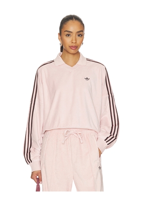 adidas Originals Terry Towel V Neck Top in Pink. Size XS. Also in S, M, L, XL/1X.