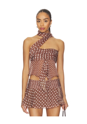 GUIZIO Chiffon Wrap Top in Chocolate. Size XXS. Also in XS, S, M, L.