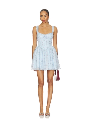For Love & Lemons That's Amore Bouquet Mini Dress in Baby Blue. Size XS. Also in S, M, L, XL.