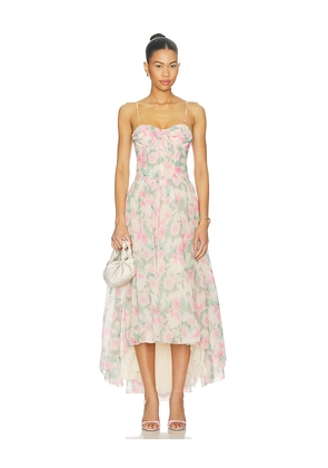 For Love & Lemons Satin Burnout Maxi Dress in Pink. Size XS. Also in S, M, L.