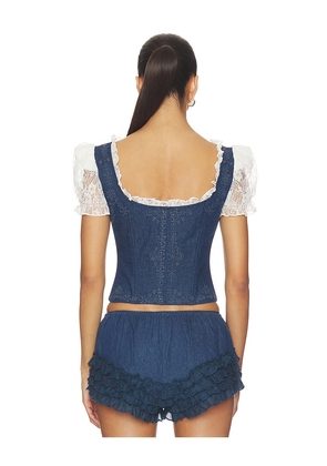 For Love & Lemons Yasmin Lace Up Top in Blue. Size XS. Also in S, M, L.