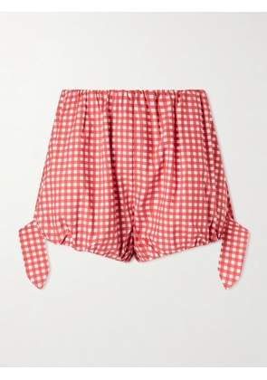 Posse - Rosie Tie-detailed Checked Cotton-poplin Shorts - Red - xx small,x small,small,medium,large,x large,xx large