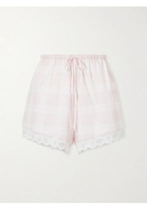 Posse - Marilyn Lace-trimmed Checked Cotton Shorts - Pink - xx small,x small,small,medium,large,x large,xx large