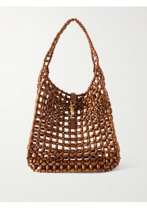 SAINT LAURENT - Le 5 À 7 Large Leather-trimmed Beaded Wood Shoulder Bag - Brown - One size