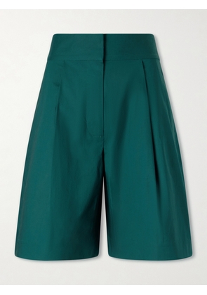 Proenza Schouler White Label - Clio Pleated Cotton-blend Poplin Shorts - Green - US00,US0,US2,US4,US6,US8,US10,US12,US14