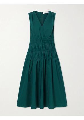 Proenza Schouler White Label - Loren Shirred Cotton-blend Poplin Midi Dress - Green - xx small,x small,small,medium,large,x large