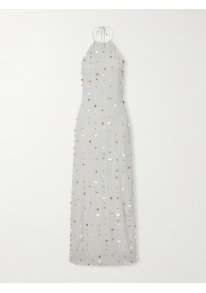 BERNADETTE - Francine Pearl-embellished Crinkled-shell Halterneck Dress - White - FR 32,FR 34,FR 36,FR 38,FR 40,FR 42,FR 44