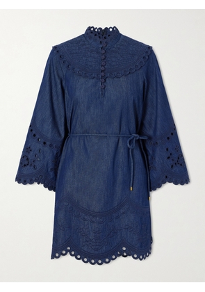 Zimmermann - Mahon Broderie Anglaise Denim Mini Dress - Blue - 00,0,1,2,3,4
