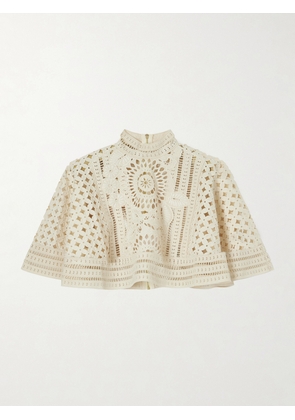 Zimmermann - Indra Embroidered Cotton Cape - Neutrals - 00,0,1,2,3,4