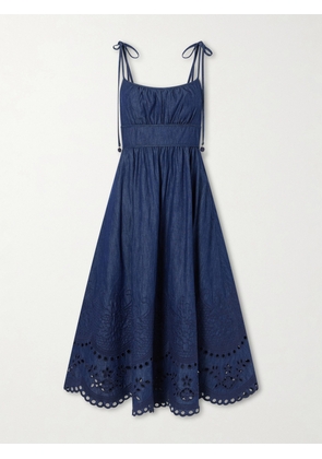 Zimmermann - Mahon Broderie Anglaise Cotton-denim Midi Dress - Blue - 00,0,1,2,3,4