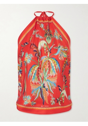 Etro - Printed Silk-satin Halterneck Top - Red - One size