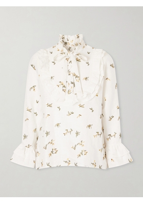 Cristiano Marcheli - Valeria Ruffled Embroidered Linen Blouse - White - x small,small,medium,large,x large