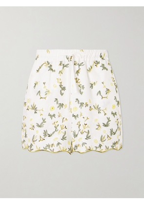 Cristiano Marcheli - Elena Floral-embroidered Linen Drawstring Shorts - White - x small,small,medium,large,x large