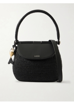 LOEWE - + Paula's Ibiza Pescador Medium Embellished Leather-trimmed Raffia Shoulder Bag - Black - One size