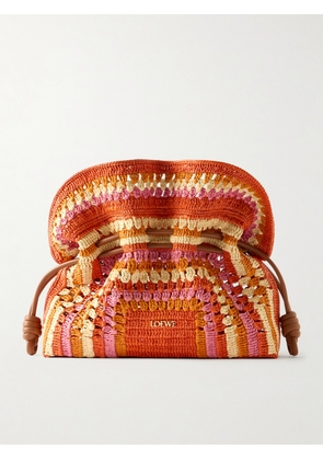 LOEWE - + Paula's Ibiza Flamenco Mini Leather-trimmed Crocheted Raffia Clutch - Orange - One size