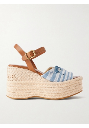 Chloé - Leather-trimmed Striped Canvas Platform Sandals - Blue - IT35,IT36,IT37,IT38,IT39,IT40,IT41