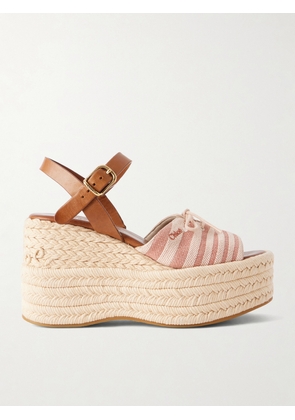 Chloé - Leather-trimmed Striped Canvas Platform Sandals - Pink - IT35,IT36,IT37,IT38,IT39,IT40,IT41
