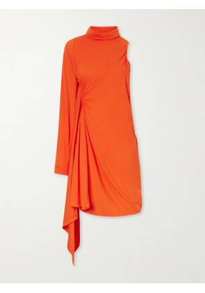 Balenciaga - Draped One-sleeve Cotton-jersey Mini Dress - Orange - x small,small,medium