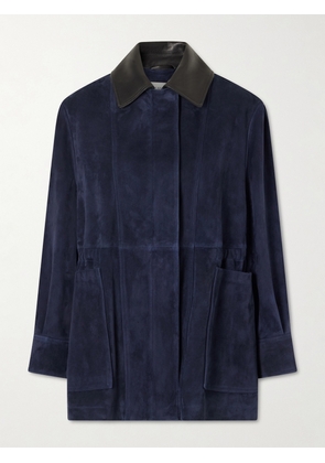 Nour Hammour - Grange Gathered Leather-trimmed Suede Jacket - Blue - x small,small,medium,large,x large