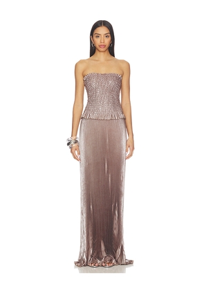 L'IDEE Maya Gown in Metallic Bronze. Size 8/S. Also in 6/XS, 10/M, 12/L, 14/XL.