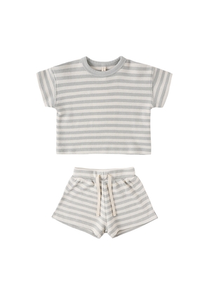 QUINCY MAE Waffle Tee & Short Set in Grey. Size 12-18M. Also in 18-24M, 2-3yr, 4-5yr.