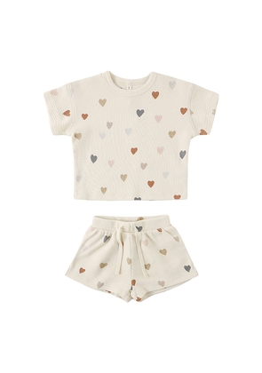 QUINCY MAE Waffle Tee & Short Set in Cream. Size 12-18M. Also in 18-24M, 2-3yr, 4-5yr.