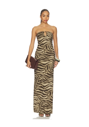 superdown Riya Strapless Maxi Dress in Brown. Size XXS. Also in XS, S, M, L, XL.