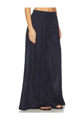 Susana Monaco Solid Linen Wide Leg Elastic Pant in Navy. Size XS. Also in S, M, L, XL.