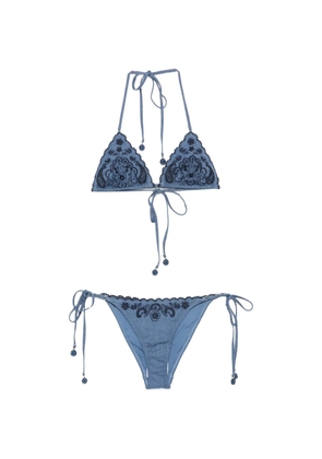 ZIMMERMANN embroidered scalloped-edge bikini - Blue