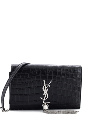 Saint Laurent Pre-Owned Classic Monogram Tassel Chain Wallet Crocodile Embossed Leather crossbody bag - Black