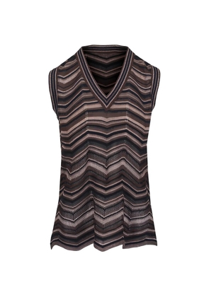 D.Exterior chevron-knit V-neck top - Black