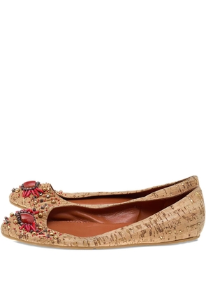 Oscar de la Renta Pre-Owned bead-embellished cork ballet flats - Neutrals