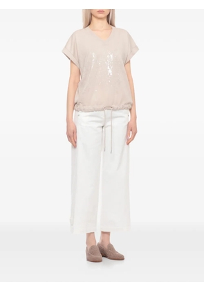 PANICALE sequin-embellished drawstring T-shirt - Neutrals