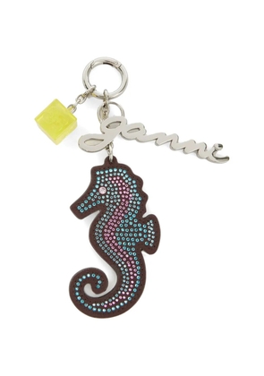 GANNI crystal-embellished seahorse keyring - Brown