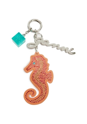 GANNI crystal-embellished seahorse keyring - Orange