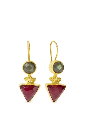 Ottoman Hands Hydra labradorite and ruby drop earrings - Gold