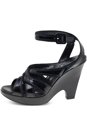 Tod's Vintage 2023 pre-owned 110mm patent leather wedge sandals - Black