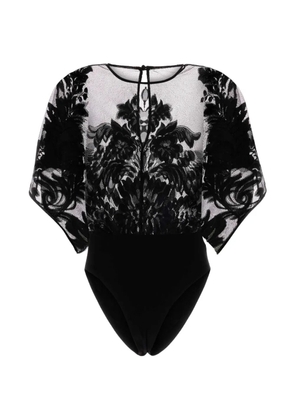 Norma Kamali floral-lace draped-sleeve top - Black