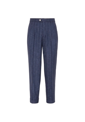 Brunello Cucinelli pinstripe-pattern pleated trousers - Blue